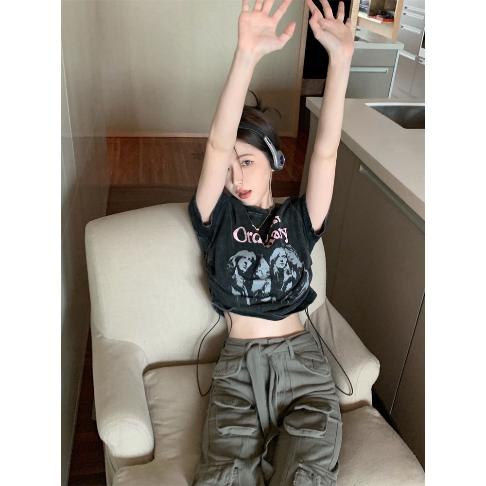 Áo Thun Ngắn Tay Dáng Rộng In Họa Tiết retro Thời Trang Hàn Quốc Cho Nữ