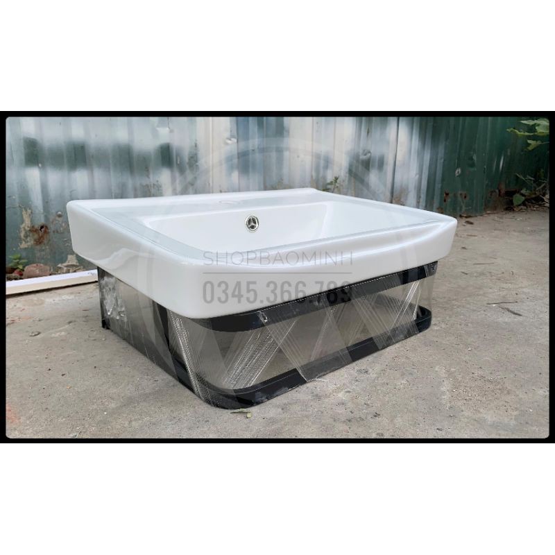 Chậu rửa mặt - Lavabo treo tường kèm giá treo inox, KT 50x36cm