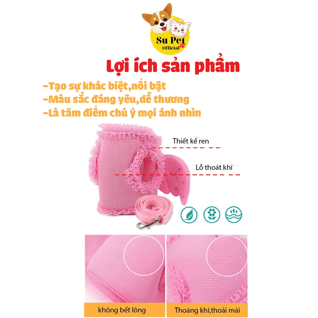 Áo cho Chó đôi cánh Thiên Thần màu hồng, Áo cho thú cưng dạng yếm tặng kèm dây dắt 1m2 - One Pet Shop