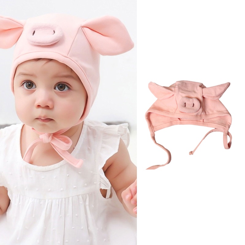 Mũ Beanie Vải Cotton Hình Chú Heo Hồng Dễ Thương Dùng Làm Đạo Cụ Chụp Ảnh Cho Bé 0-2 Tuổi