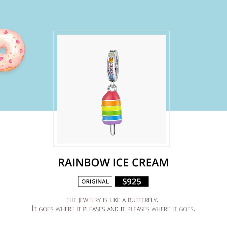 Hạt charm Bamoer BSC351 bạc thiết kế hình cây kem màu sắc cầu vồng trang trí vòng tay thời trang cho nữ