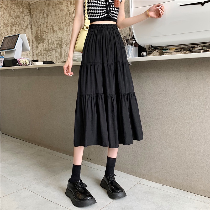 SUXI Chân Váy Chữ A Lưng Cao Màu Sắc Đơn Giản Thời Trang Mùa Hè Cho Nữ