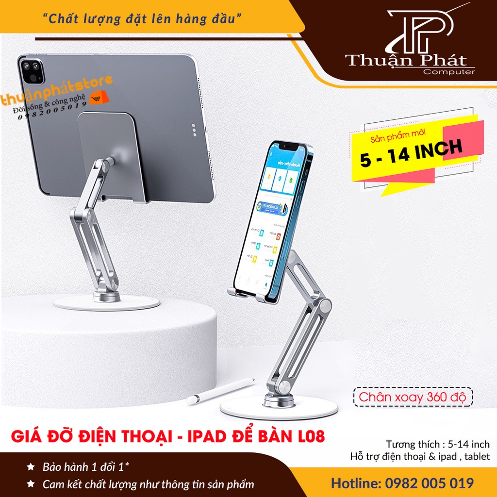 Giá Đỡ  Điện Thoại, Máy Tính Bảng - Chân Đế Xoay 360 độ, Nâng Hạ Độ Cao Tiện Lợi  - Chất Liệu Hợp Kim Nhôm Sang Trọng