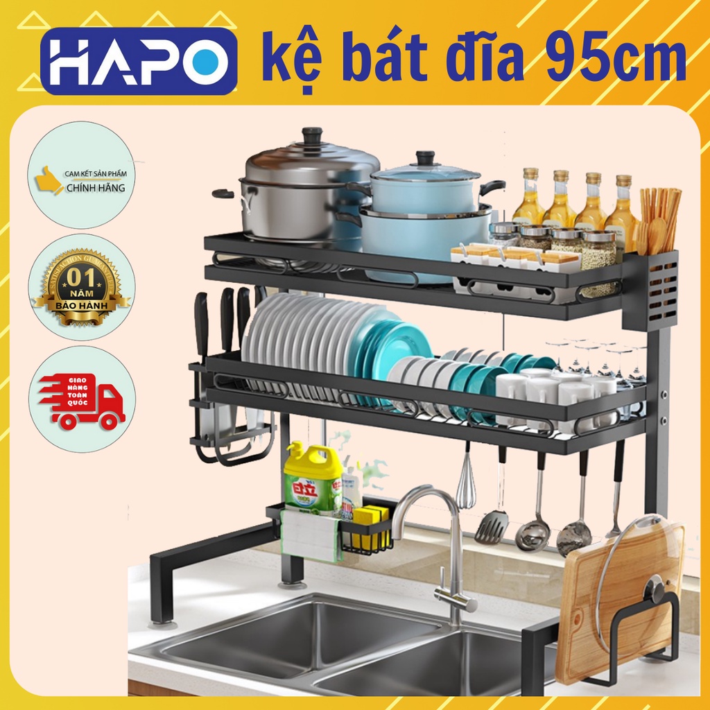 Chạn bát nhiều tầng 95cm, Giá úp chén đĩa trên bồn rửa tiện lợi, Kệ đựng đồ dùng nhà bếp thông minh