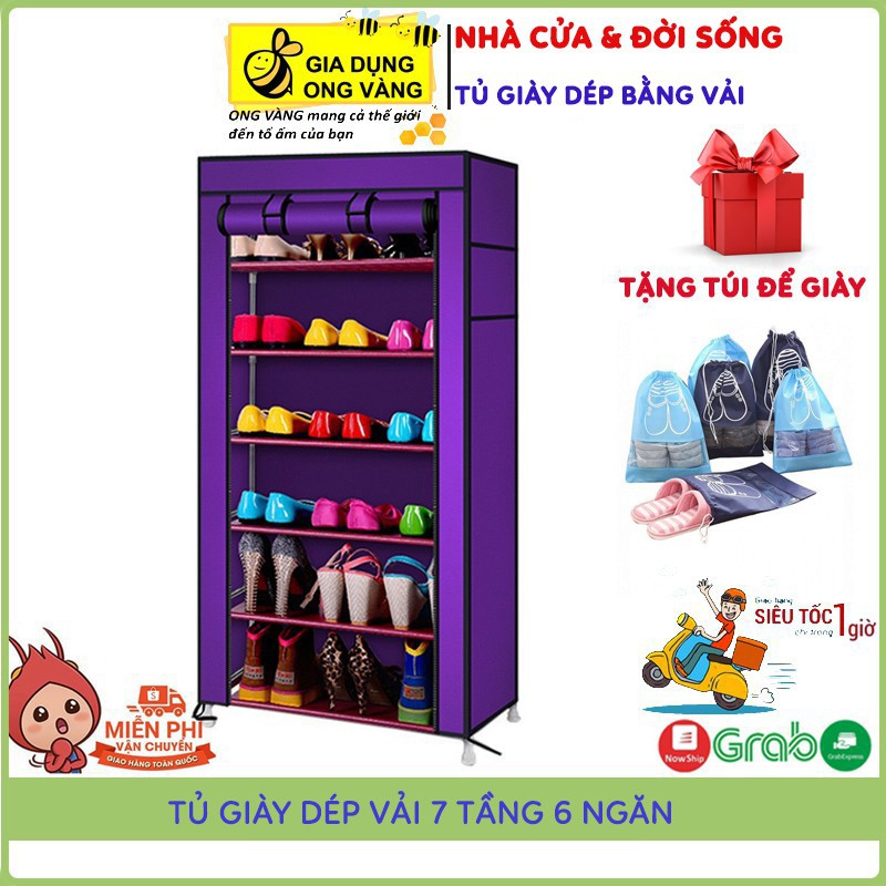 {Giá Sốc} Tủ Để Giày Dép Thông Minh 7 Tầng 6 Ngăn, Tủ Vải Giày Dép Khung Inox Chắc Chắn Tặng Kèm Túi Đựng Giày