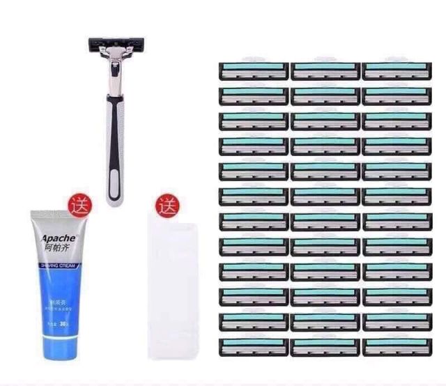 SET DAO CẠO RÂU + 36 LƯỠI DAO CẠO THAY THẾ ko