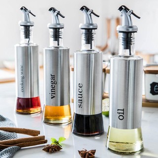 Chai Đựng Dầu Ăn, Đựng Nước Mắm, Đựng Gia Vị Thuỷ Tinh Bọc Inox Cao Cấp 300ml, Chiết Rót Chống Tràn