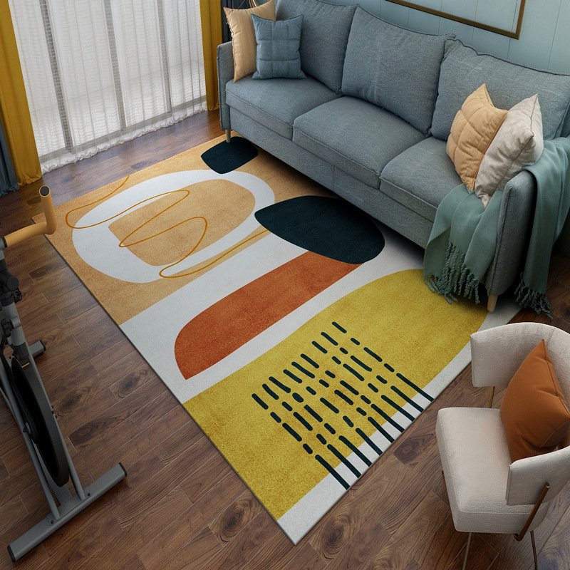 Thảm Nhung Nỉ Trải Sàn Họa Tiết Bắc Âu Retro Hình Học nâu