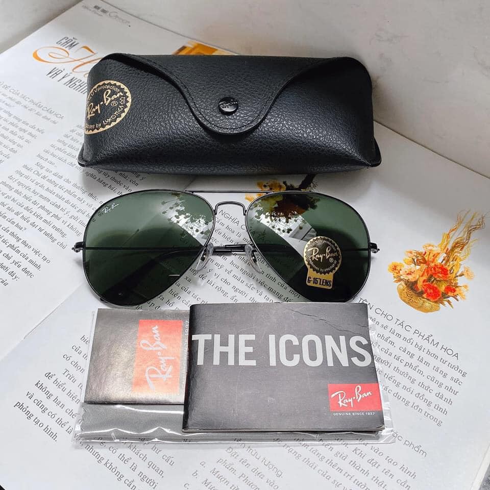 Kính mát chính hãng Rayban Aviator mắt đen gọng đen matte mã RB3025 - Size 58-62 Nam nữ đeo đều đẹp