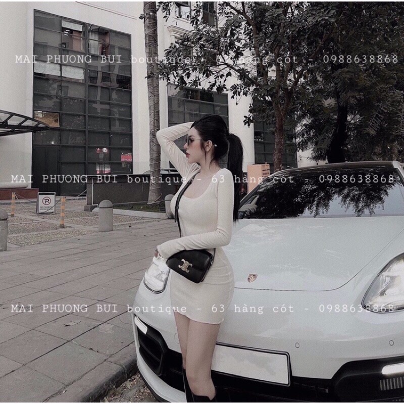 Váy body dày dặn hai màu nâu be