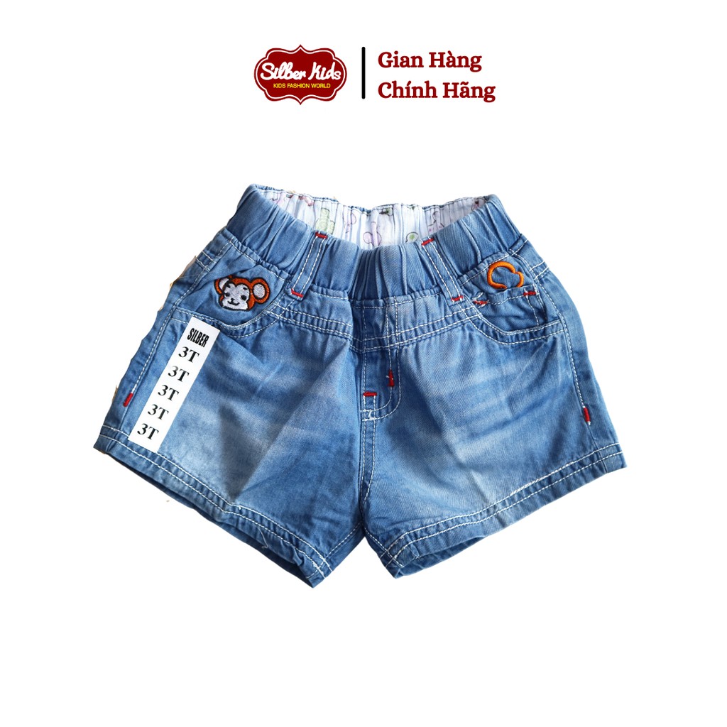 [Mã BMBAU50 giảm 7% đơn 99K] Quần Short Jean Bé Gái 9-28kg Thêu Khỉ Xinh Xắn SILBER KIDS