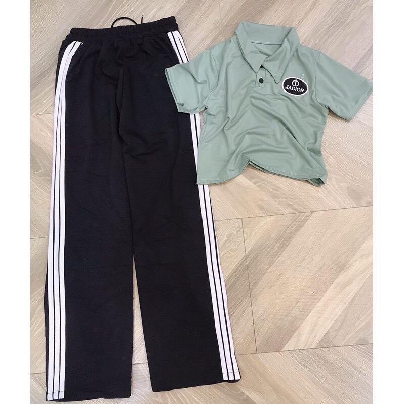 sét quần ống rộng 3 sọc áo crt lô gô | BigBuy360 - bigbuy360.vn