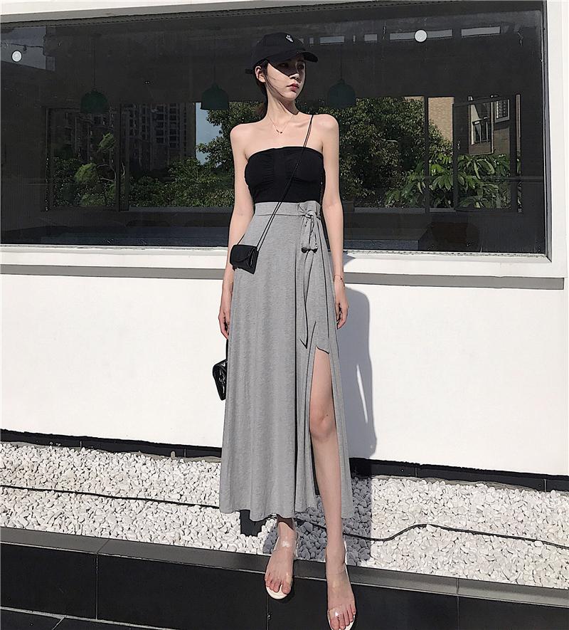 Chân Váy Midi Lưng Cao Xẻ Tà Thời Trang Cho Nữ