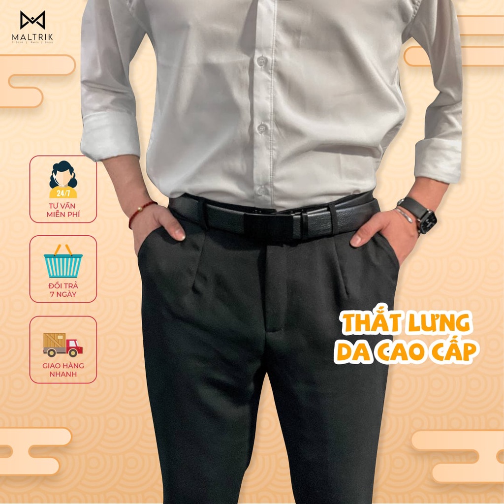 Thắt lưng nam da, dây nịt nam khóa tự động đen trơn MALTRIK chất da cao cấp