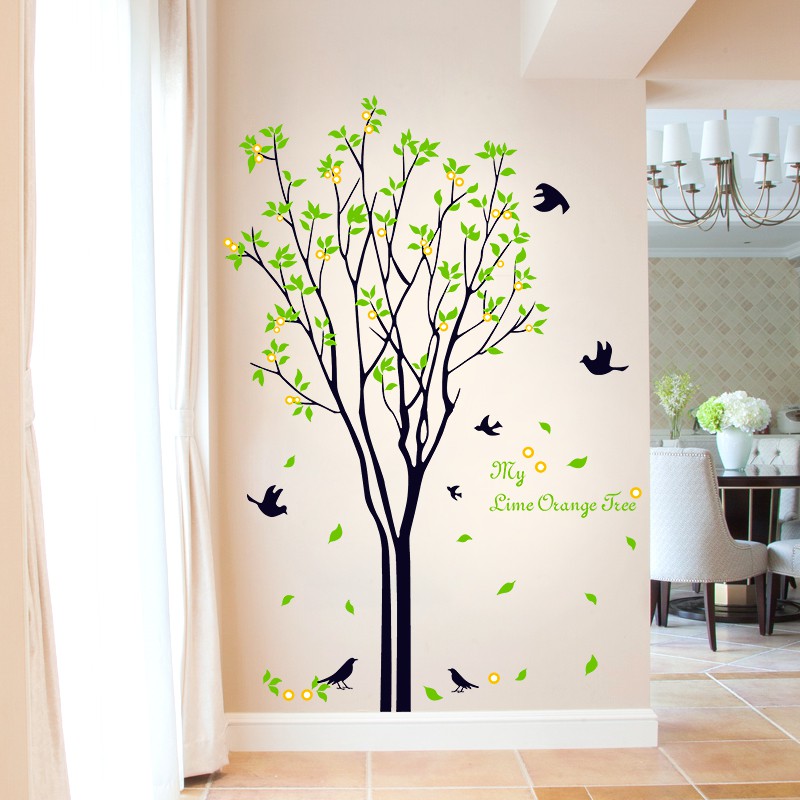 decal dán tường cây xanh trái