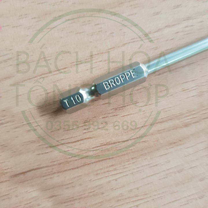 Mũi lục giác bông T10 dài 100mm thương hiệu Broppe. Mũi hoa thị lục giác lỗ có nam châm hàng cao cấp không lo hỏng