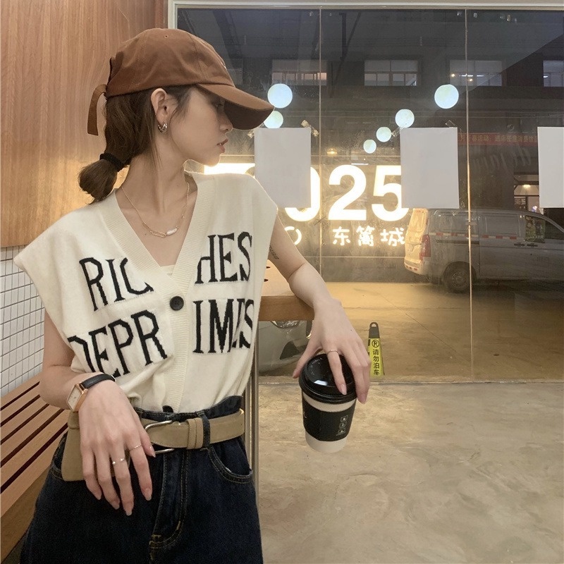 Áo Len Không Tay Cổ Chữ V Dáng Rộng Thời Trang Mùa Hè Cho Nữ