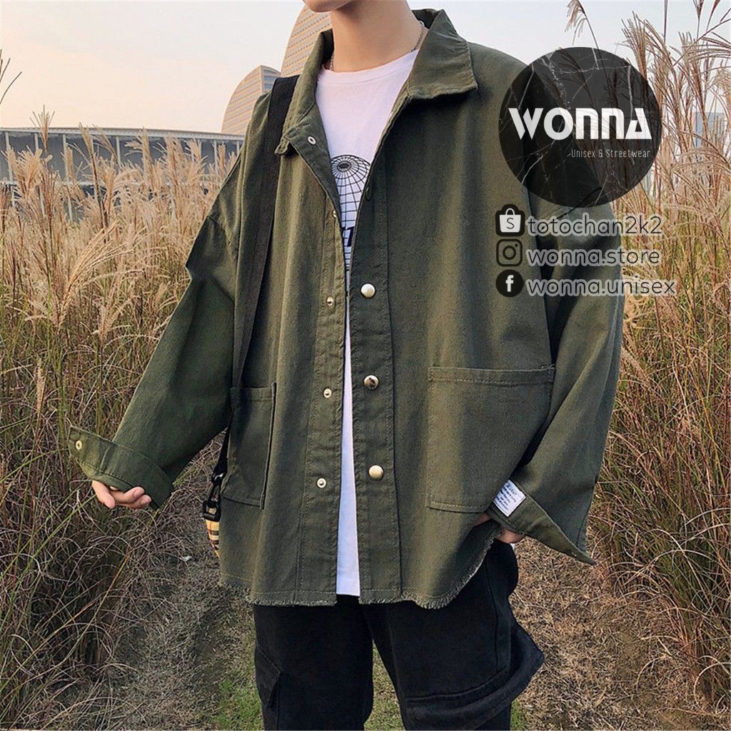 (CÓ SẴN) Áo khoác jeans xanh rêu - Denim jacket ulzzang unisex oversize Hàn street style