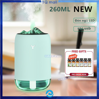 Máy Xông Tinh Dầu Phun Sương Tạo Ẩm 260ml Khử Mùi Phòng Yên Tĩnh Di Động Đèn LED Trang Trí