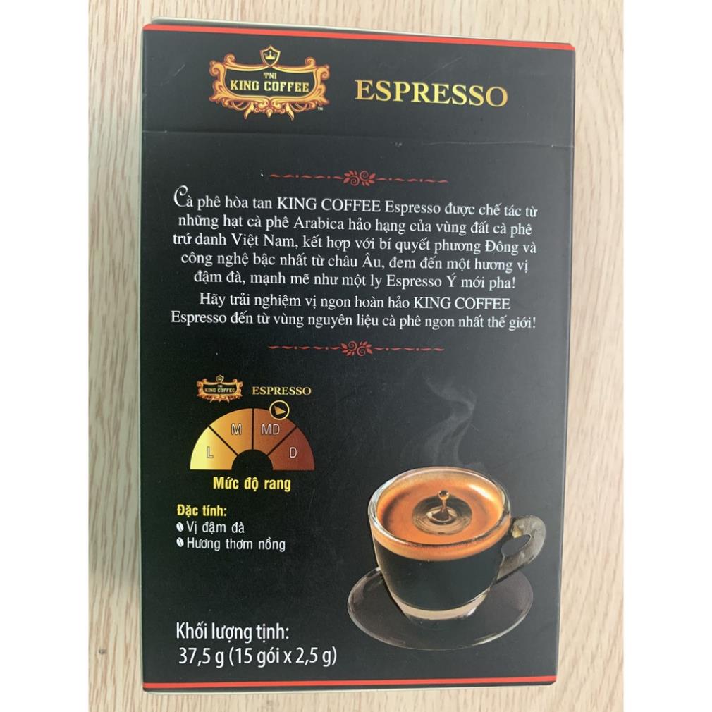 Cà Phê Đen Hòa Tan Espresso KING COFFEE - Hộp 15 gói x 2.5g - Arabica café hòa tan đậm hương vị cà phê Ý