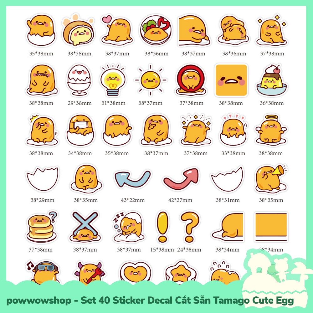 [Sẵn VN - Hỏa Tốc] Set 40 Sticker Mini Decal Dán Trang Trí Vật Dụng Mẫu Tamago Cute Eggs