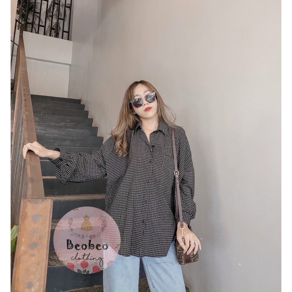 Áo sơ mi oversize tay phồng kẻ sọc 3 màu ulzzang