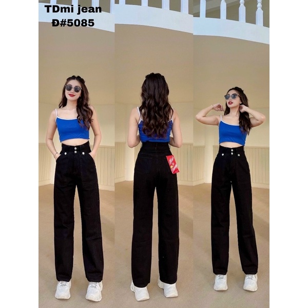 Quần jeans ống suông basic 2 túi trước kiểu lưng siêu cao