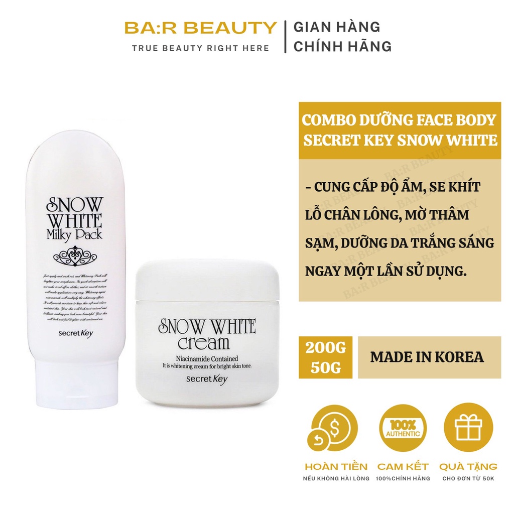 Bộ sản phẩm dưỡng trắng da mặt và body Secret Key Snow White