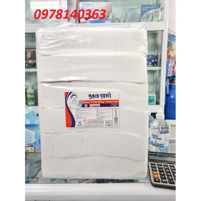 1KG Bông Y Tế Cắt Miếng Bạch Tuyết 7x7cm dùng cho spa và em bé