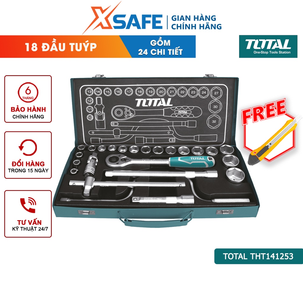 Bộ đồ nghề 26 chi tiết TOTAL THT141253 Bộ dụng cụ cần siết 2 chiều kèm Socket chất liệu CRV DR, phủ lớp chống gỉ sét