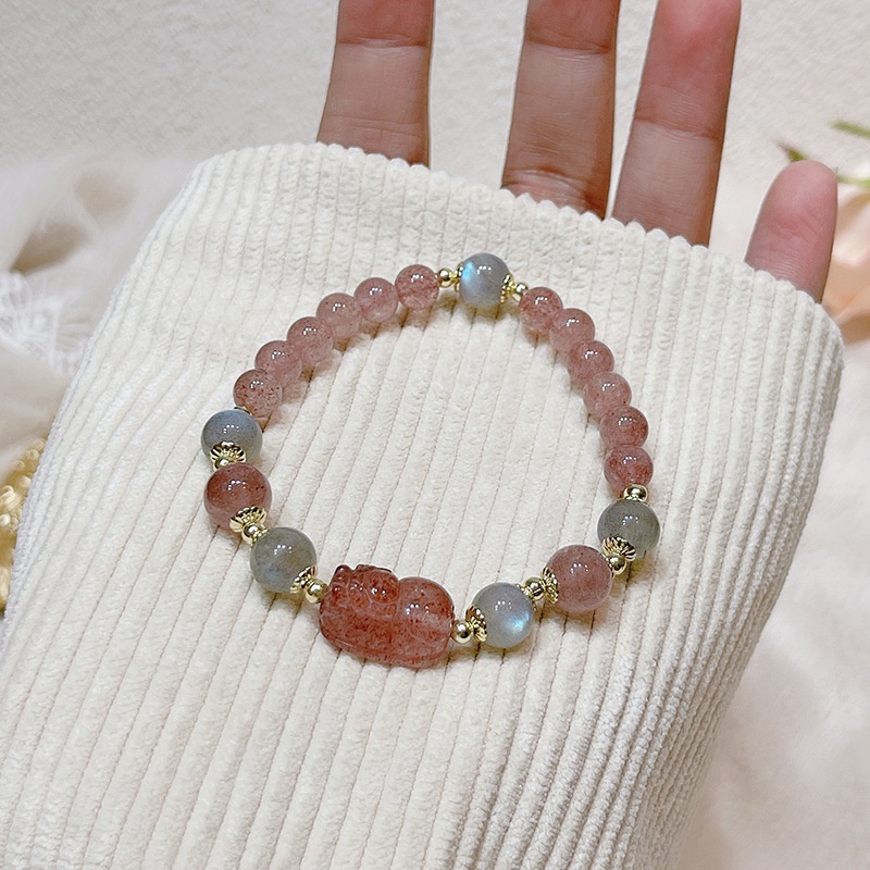 Vòng Đeo Tay May Mắn Đính Hạt Pha Lê Mặt Trăng/Dâu Tây/Hoa Đào Kiểu Retro Dành Cho Nữ