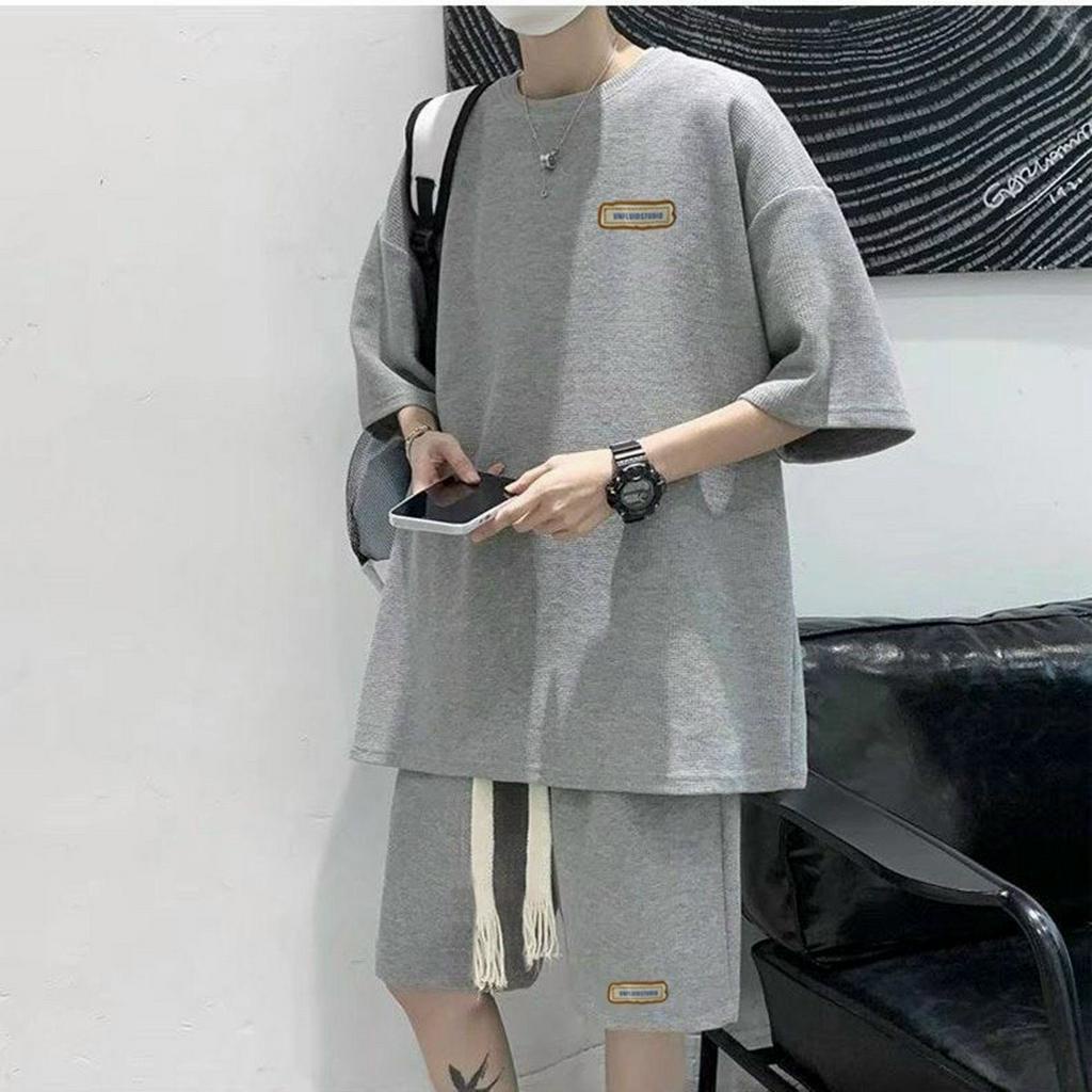 Bộ quần áo unisex  Virgo form rộng cổ tròn vải tổ ong mùa hè 2023