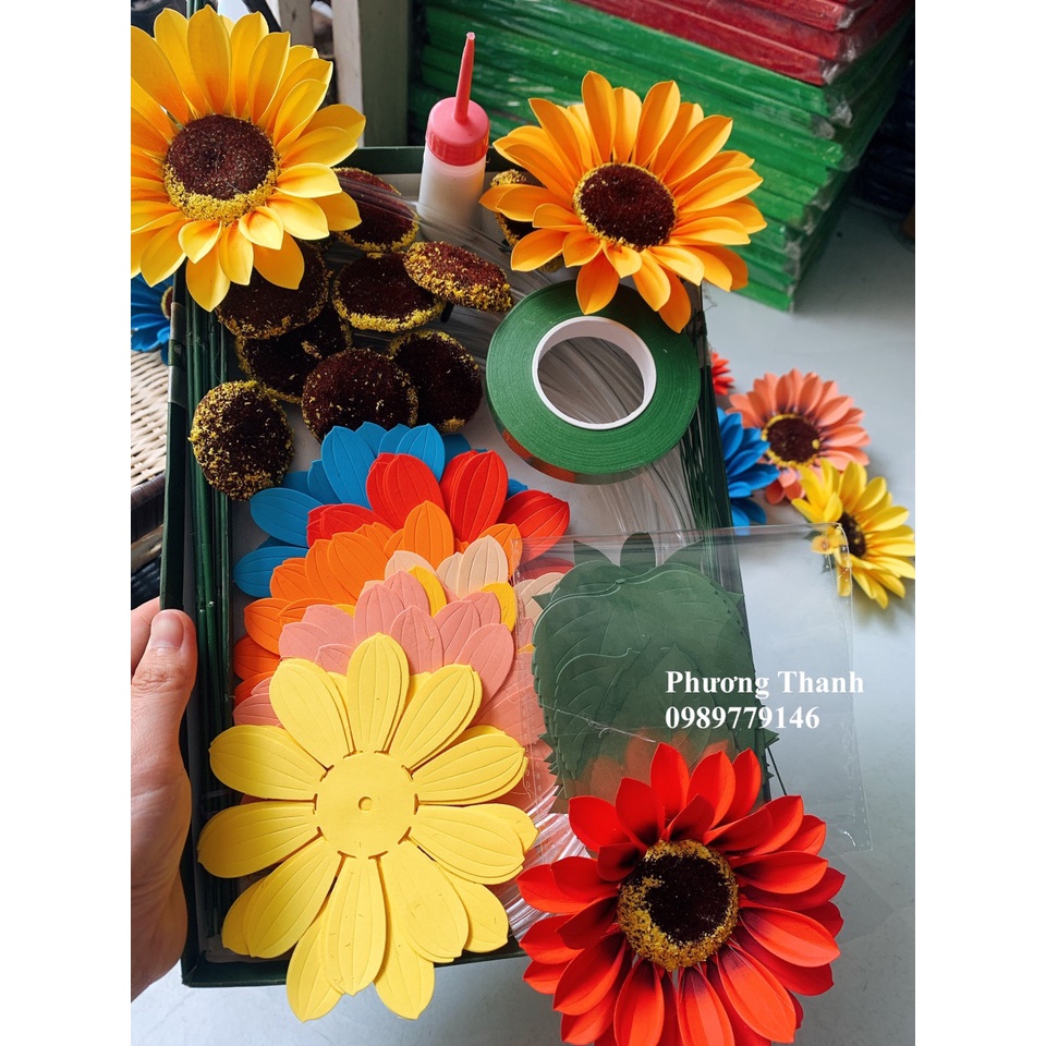 SÉT nguyên liệu làm HOA HƯỚNG DƯƠNG size 12cm,16cm, đầy đủ
