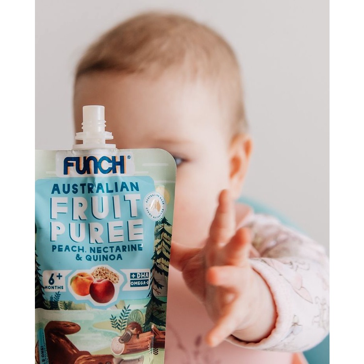Trái Cây Nghiền Cho Bé từ Ăn Dặm 6 Tháng Mix Hạt Dinh Dưỡng FUNCH bổ sung DHA Vị Đào, Xuân Đào, Quinoa 120g