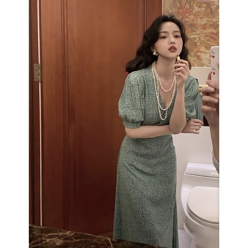 🥝🥝Đầm Tiểu Thư,Váy Tiểu Thư Cổ V Họa Tiết Hoa Xinh Xắn Cho Nữ🥝🥝🥝