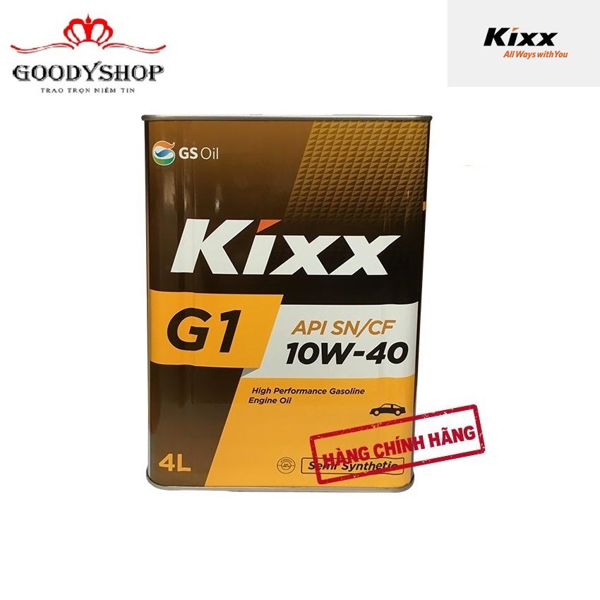 Dầu nhớt động cơ xăng cao cấp bán tổng hợp Kixx G1 10W-40Thùng thiếc 4lít/Thùng thiếc.GOODYSHOP