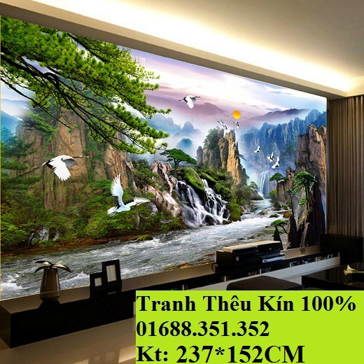 Tranh thêu chữ thập thêu kín phong cảnh khổ cực lớn hơn 2m hàng cao cấp