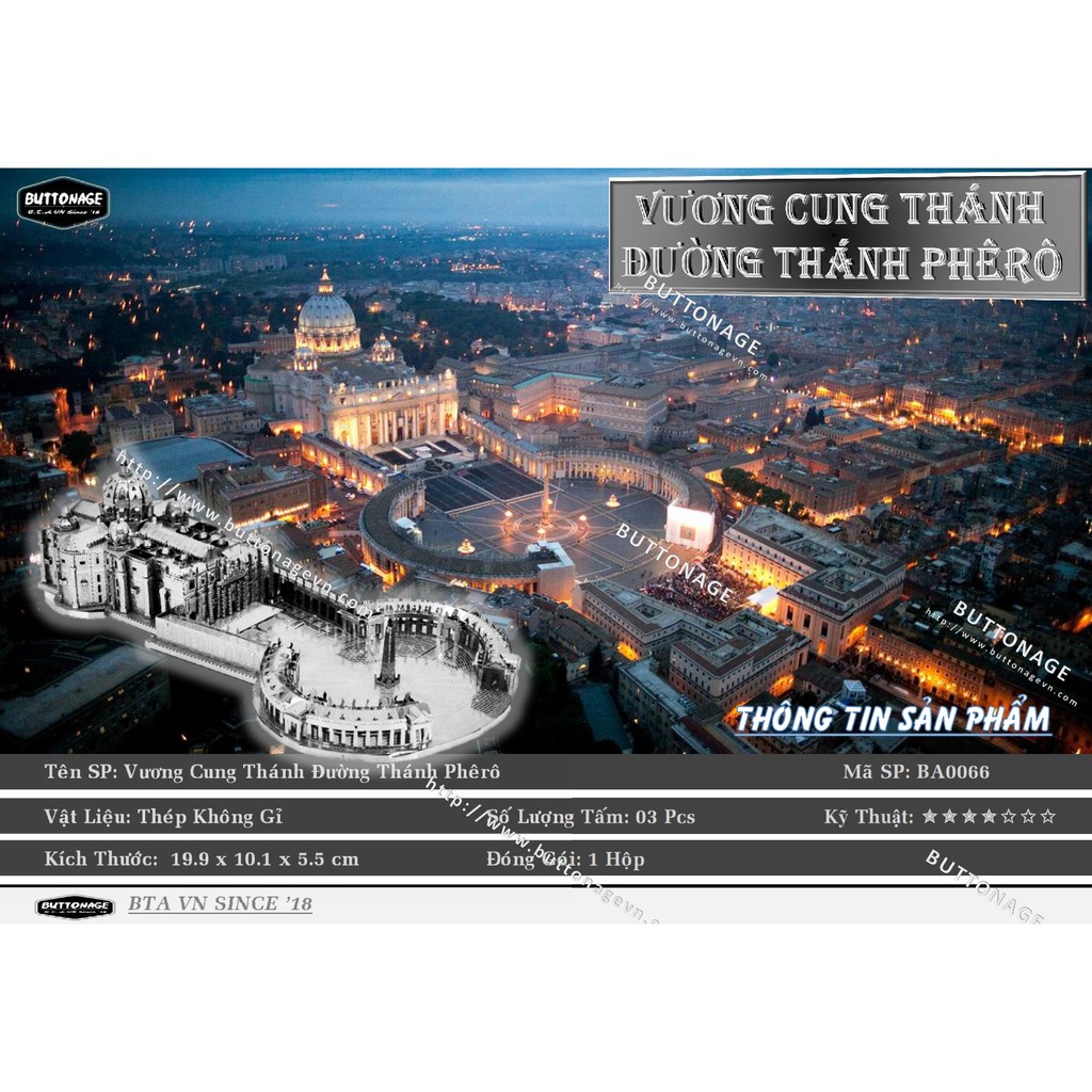 Mô Hình Lắp Ghép kim Loại 3D Vương Cung Thánh Đường Thánh Phêrô