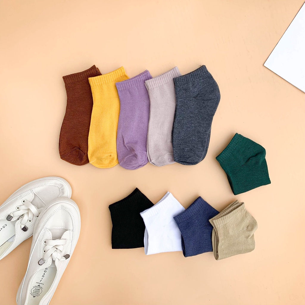 Tất cổ ngắn nữ sét 10 đôi phong cách Hàn Quốc, vớ nữ chất liệu cotton thoáng mát- Cherry Shop