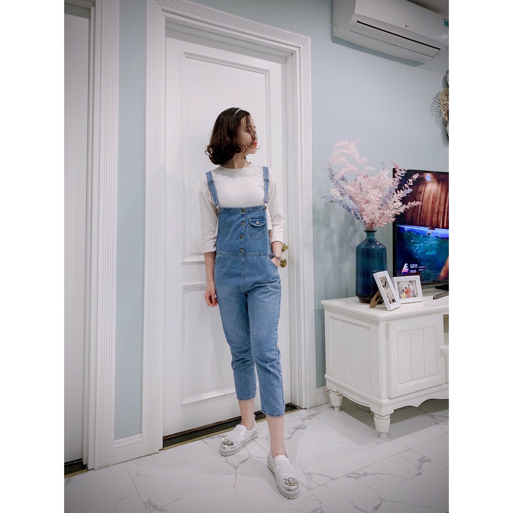 Quần Yếm Jeans Dài Nữ Chất Bò Phối Túi Kèm Cúc Trước Phong Cách Ulzzang Hàn Quốc - 424 | BigBuy360 - bigbuy360.vn