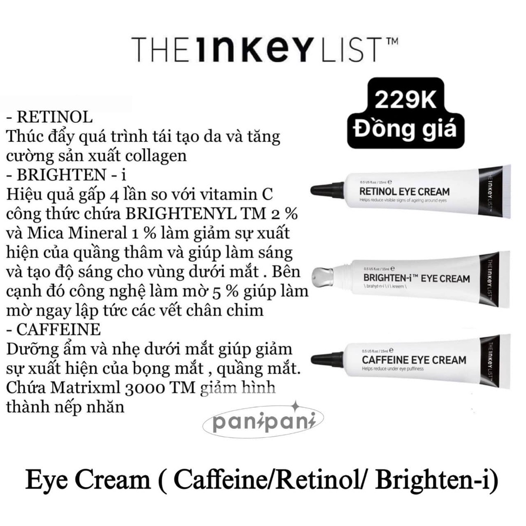 Kem Dưỡng Mắt The Inkey List Brighten-i, Retinol, Caffeine Eye Cream