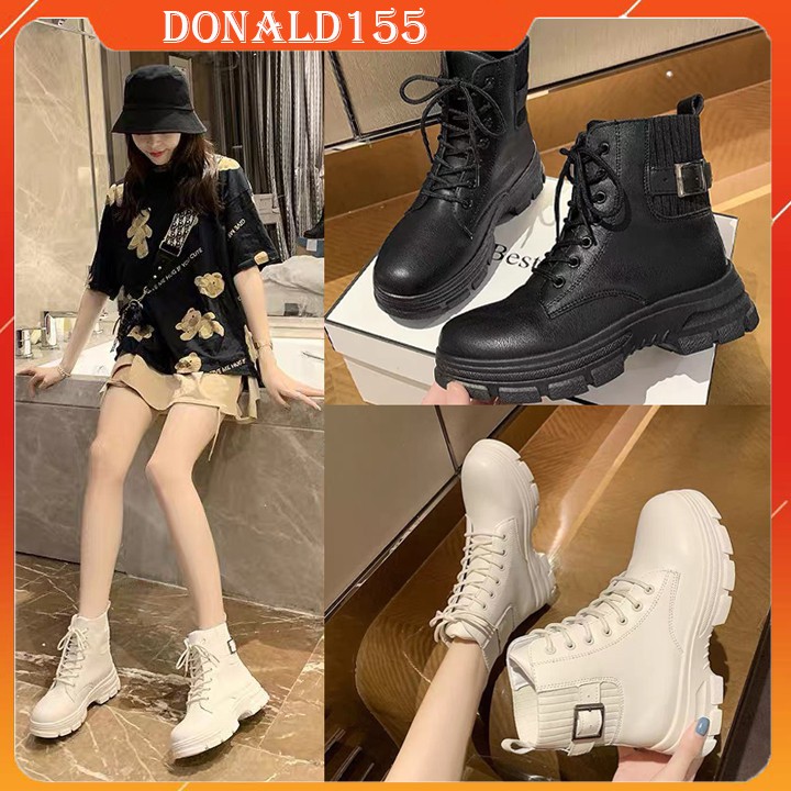 👢Giày bốt nữ👑BOOT CHIẾN BINH CỔ THUN DA LÌ