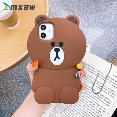 ◑Ốp Điện Thoại Mềm Hình Gấu Nâu Hàn Quốc Cho iPhone 13 12 Pro Max Mini 11 Pro Max X 7 8 6 Plus 5 5s SE