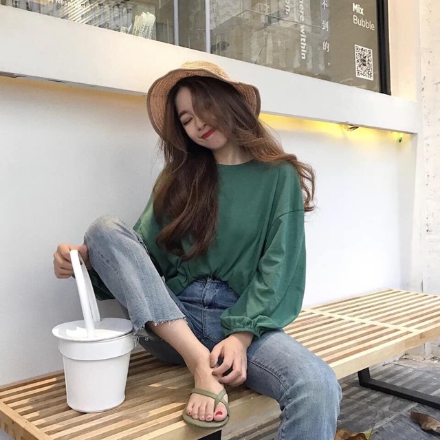 [Mã SKAMLTSM9 giảm 10% đơn 99K] ÁO THUN TAY DÀI BO CHUN STYLE ULZZANG CHO CÔ NÀNG BÁNH BÈO