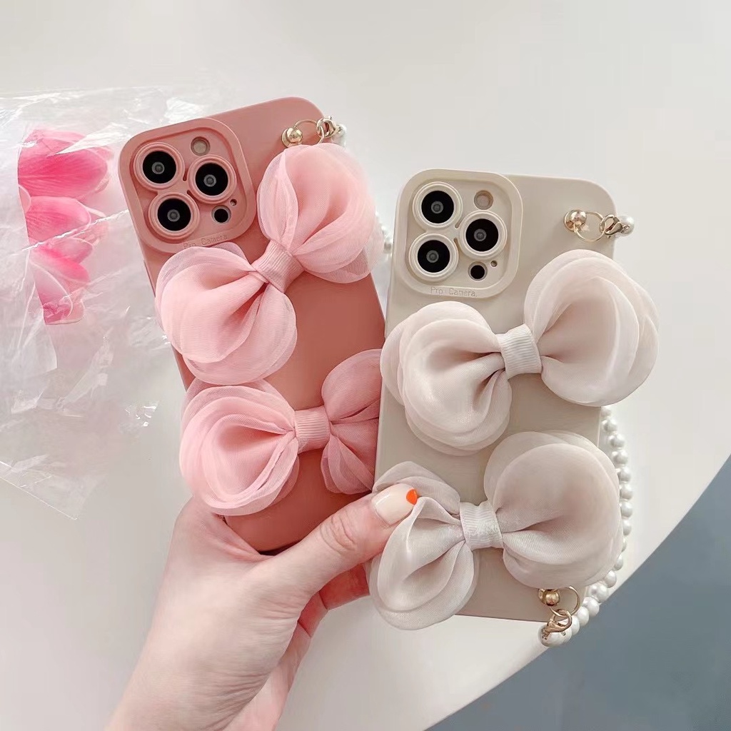 Ốp Điện Thoại tpu In Hình Nơ Có Dây Ngọc Trai Cho iphone 13 pro max ins12 pro max 11 pro max xsmax tpu 7Plus Hoạt Hình