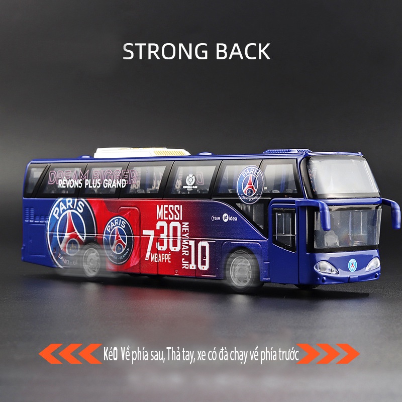 Mô hình xe Bus đội bóng Paris Saint Germain(PSG) tỉ lệ 1:32 bằng kim loại, có đèn và âm thanh