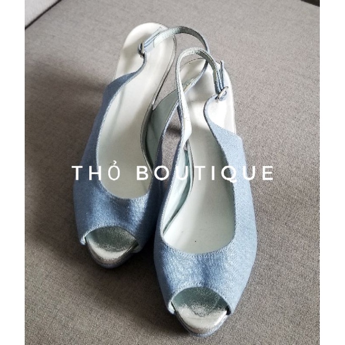 Giày cao gót Nhật DIANA x ARTEMIS vải jean xanh đế kép 7cm size 37-38
