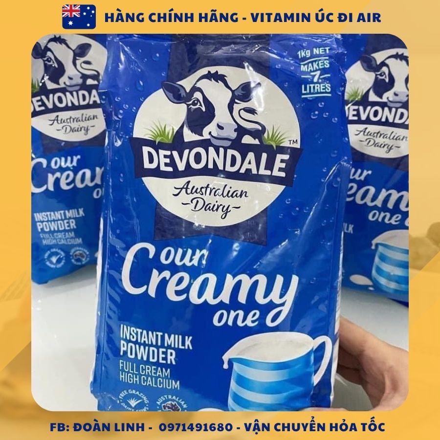 Devondale sữa bột nguyên kem túi 1kg, Hàng chuẩn úc đi air, Sữa bột Devondale Úc nguyên kem 1kg