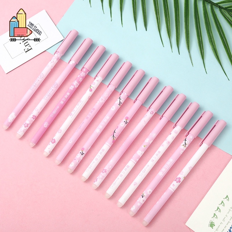 1 Bút Mực Gel Ngòi 0.5mm Có Thể Xóa Được Hình Hoa Anh Đào Màu Hồng/Xanh Dương