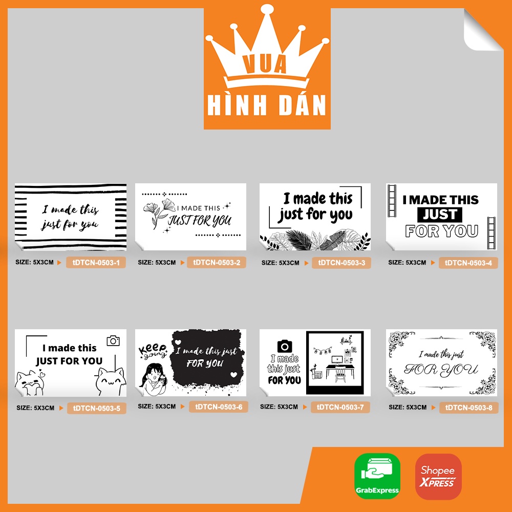 Set 50/100 Sticker I MADE THIS JUST FOR YOU 5x3cm MÓN QUÀ NÀY DÀNH RIÊNG CHO BẠN - tem dán gói quà 1.023